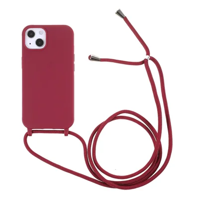 Anti Scratch TPU Phone Case Cover with Adjustable Lanyard for iPhone 13 6.1 inch - Red