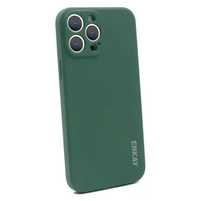 ENKAY HAT PRINCE Solid Color Anti-Drop Liquid Silicone Precise Hole Opening Phone Cover Case for iPhone 13 Pro Max 6.7 inch - Dark Green