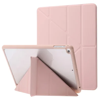 Origami Stand Acrylic + PU Leather Tablet Cover Protector with Auto Wake/Sleep for iPad 9.7-inch (2018)/(2017)/iPad Air 2/iPad Air (2013) - Pink