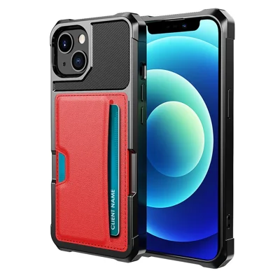ZM02 PU Leather Coated TPU Hybrid Case Card Holder Phone Shell for iPhone 13 mini 5.4 inch - Red