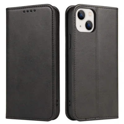 Strong Magnetic Closure Leather Wallet Stand Phone Cover Case for iPhone 13 6.1 inch - Black