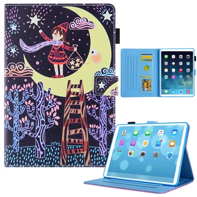 Funda de cuero con estampado de patrón cruzado texturizado y función de encendido/apagado automático para iPad mini (2024) / mini (2021) - Chica en la Luna