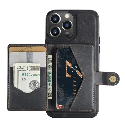 JEEHOOD Shock-proof Detachable 2-in-1 Phone Case Kickstand Wallet Magnetic Design Leather Coated TPU Phone Cover for iPhone 13 Pro 6.1 inch - Black
