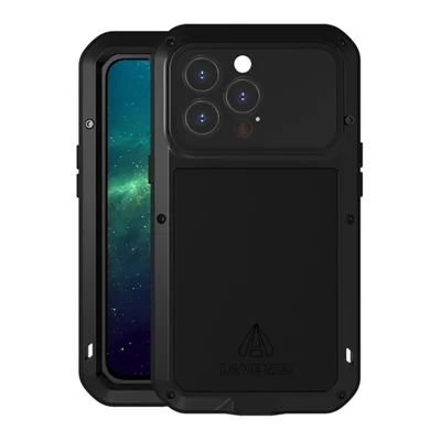 LOVE MEI Mehrfachschutz stoßfest, tropffest, staubdicht Handy-Schutzhülle mit gehärtetem Glasfolie für iPhone 13 Pro 6,1 Zoll – Schwarz