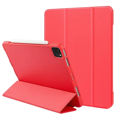 Cover Tri-funzione in Silicone Morbido + TPU con Supporto e Funzione di Accensione/Spegnimento Automatica con Portapenne per iPad Pro 11 (2022) / (2021) / (2020) / (2018) - Rosso
