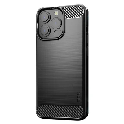 MOFI Carbon Fiber Brushed Texture Smudge-proof Shockproof Flexible TPU Phone Case Shell for iPhone 13 Pro 6.1 inch - Black