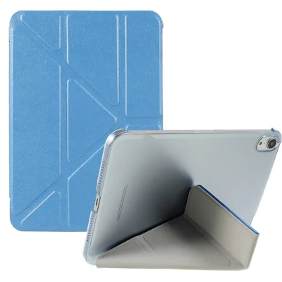 Silk Texture Origami Stand PU Leather Cover + Hard PC Back Panel Tablet Cover Case for iPad mini (2024) / mini (2021) - Blue
