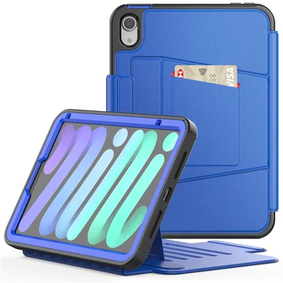 PU Leather Smart Auto Wake / Sleep Cover Card Slot Kickstand Tablet Case with Pen Holder for iPad mini (2024) / mini (2021) - Blue