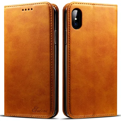SUTENI Carteira de proteção de couro com suporte e fechamento magnético automático para iPhone X/XS 5,8 polegadas - Cáqui