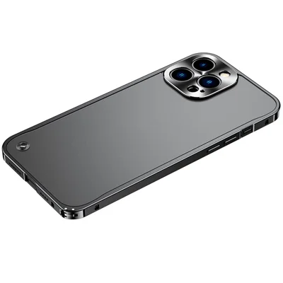 For iPhone 13 Pro Max 6.7 inch Matte Mobile Phone PC + Metal Hybrid Case Protective Shell - Black