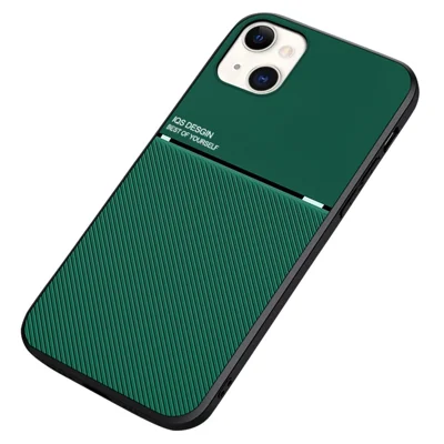 Lekka obudowa tylnia na telefon TPU + sztuczna skóra PU cienka odporna na wstrząsy z wbudowaną metalową warstwą magnetyczną dla iPhone'a 13 6,1 cala - Zielony