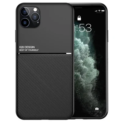 For iPhone 13 Pro Max 6.7 inch TPU + PU Leather Thin Textured Anti-fall Phone Case with Built-in Magnetic Metal Sheet - Black