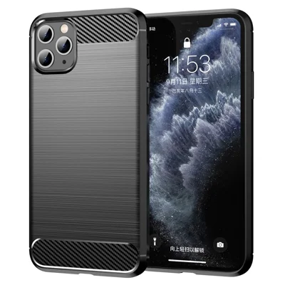 1.8mm Carbon Fiber Brushed Texture Shock Absorption TPU Back Case Mobile Phone Cover for iPhone 11 Pro 5.8 inch - Black