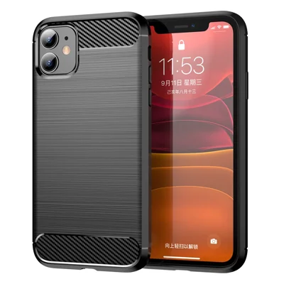 1.8mm Carbon Fiber Brushed Texture Impact Buffer TPU Back Case Mobile Phone Cover for iPhone 11 6.1 inch - Black