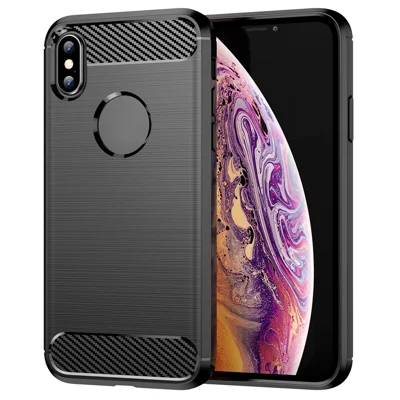 1.8mm Stylish Carbon Fiber Brushed Design Flexible TPU Anti-drop Mobile Phone Cover Case for iPhone XS Max 6.5 inch - Black