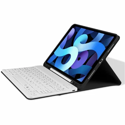 PU Leather Tablet Stand Case Bluetooth-Compatible Keyboard for iPad Air 11 (2026) / (2025) / (2024) / Air (2022) / (2020) - Black / White Keyboard