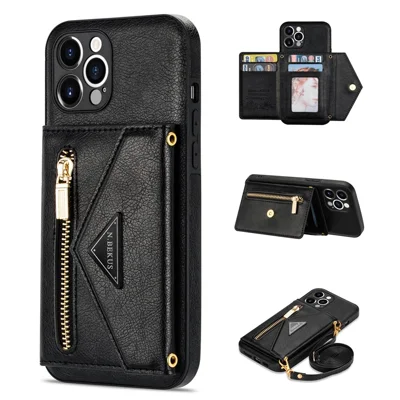 n. Bekus Para Iphone 13 Pro 6,1 Polegadas Anti-arranhões de Kickstand Carteira de Design de Kickstand de Design PU Carelo - Preto