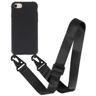 For iPhone 7/8/SE (2022)/SE (2020) Anti-Fingerprint Matte Surface Shockproof Soft TPU Phone Case with Shoulder Stra - Black