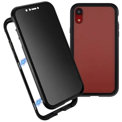 Для iPhone XR 6.1 дюйма Магнитный чехол с защитой от подглядывания Двусторонняя закаленная стеклянная рамка + Металлический бампер Полная защита для телефона - Черный