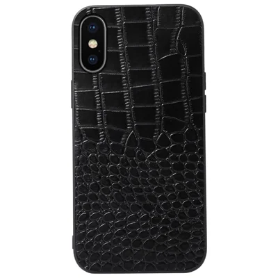 For iPhone XS Max 6.5 inch Crocodile Texture Phone Cover Genuine Cowhide Leather Coated PC + TPU Hybrid Case - Black