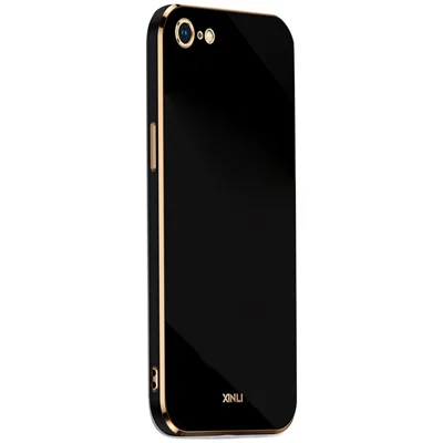 XINLI for iPhone 7 inch/8 4.7 inch/SE (2022)/SE (2020) Mobile Phone Back Cover Precise Lens Cutout Electroplating Golden Edge Flexible TPU Case - Black