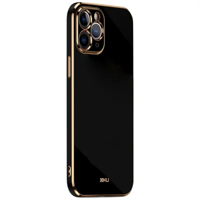 XINLI till iPhone 12 Pro Max 6,7 tum Stilren Elektropläterad Guldkant TPU Mobilskal Noggrann Linsöppning Skyddshölje - Svart