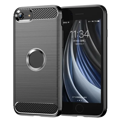 For iPhone SE 2022/SE 2020 Carbon Fiber Texture Brushed Surface 1.8mm TPU Phone Case Shell - Black