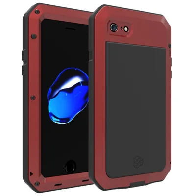 For iPhone SE (2020)/SE (2022)/7 4.7 inch/8 4.7 inch TPU + Metal + Tempered Glass Film Shockproof Phone Case Cover - Red