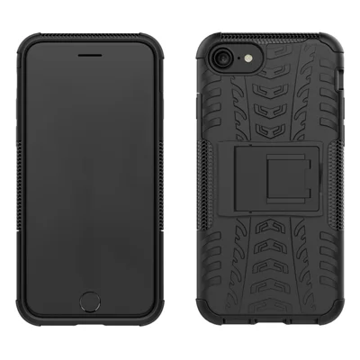 Coole Reifen-PC + TPU-Hybrid-Hülle für iPhone SE (2020) / SE (2022) / 8/7 4,7 Zoll - mit Ständer - Schwarz
