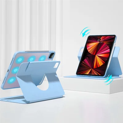 For iPad Pro 11 (2021) (2020) (2018) (2022) Skin-touch Shockproof Case 360-degree Rotating 2 in 1 Detachable Tablet Cover with Stand - Sky Blue