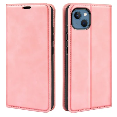 Für iPhone 14 Plus 6,7 Zoll Hautgefühl-Folio-Flip-Lederhülle mit Handy-Ständer und Brieftasche Schutzhülle - Pink