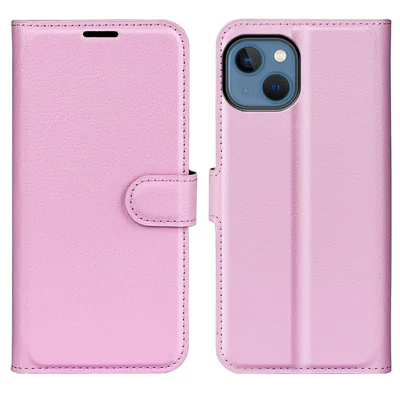 Voor iPhone 14 Plus 6,7 inch Litchi-structuur PU-leer Stootbestendige Stand Fliphoes Volledige Beschermende Portemonnee Telefoonhoes - Roze