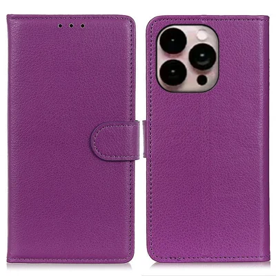For iPhone 14 Pro Max 6.7 inch Litchi Texture Anti-fall Protection PU Leather Cover Stand Magnetic Wallet Cell Phone Case - Purple
