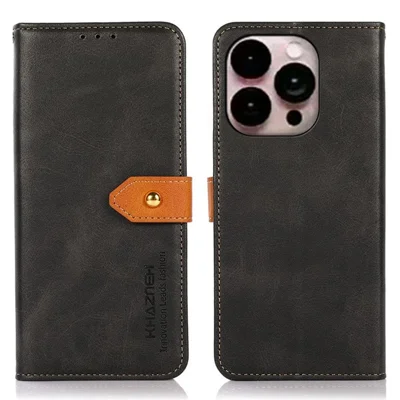 KHAZNEH for iPhone 14 Pro Max 6.7 inch Full Coverage Phone Cover Protective Case Shockproof Stand Cover Dual Color Leather Folio Flip Wallet Phone Case with Buckle - Black