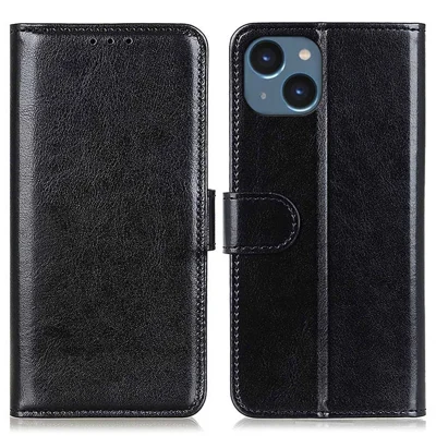 Für iPhone 14 6,1 Zoll Crazy Horse Texture Phone Cover Stoßfeste Stand-Hülle PU-Leder Wallet Magnetic Schutzhülle mit Kartenschlitzen - Schwarz