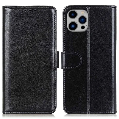 Für iPhone 14 Plus 6,7 Zoll Crazy Horse Textur Handyhülle Stoßfeste Standhülle aus PU-Leder Brieftasche Anti-Drop Magnetische Schutzhülle - Schwarz