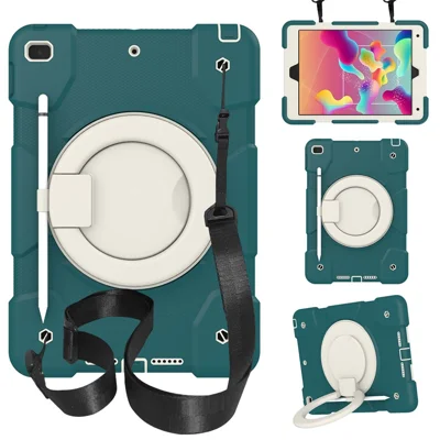For iPad 10.2 (2021)/(2019)/(2020) Anti-fall Protective Case Shockproof Tablet Cover Lightweight Scratch Resistant Case with Kickstand/Shoulder Strap - Blackish Green