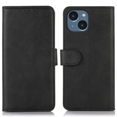 Para iPhone 14 Funda de teléfono móvil de 6.1 pulgadas Resistente a los golpes Cubierta de cuero PU con textura Soporte de billetera Resistente a los arañazos Funda protectora Diseño magnético Cáscara protectora - Negro