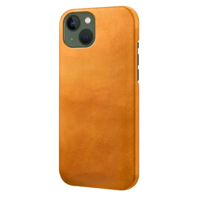 Voor iPhone 14 Plus 6,7 inch Anti-val Textuur PU Leer Gecoate PC Krasbestendige Hoes - Oranje
