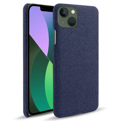 For iPhone 14 6.1 inch Well-protected Anti-scratch Phone Case Solid Color Hard PC+Cloth Cell Phone Shell Cover - Blue