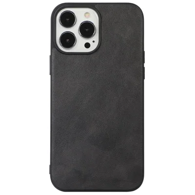For iPhone 12 Pro Max 6.7 inch Anti-scratch Phone Cover Textured PU Leather Coating Case Drop-proof Protective Phone Shell - Black