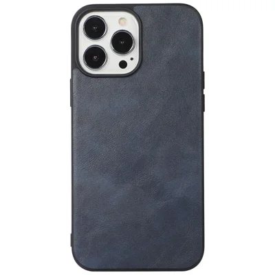 For iPhone 12 Pro Max 6.7 inch Anti-scratch Phone Cover Textured PU Leather Coating Case Drop-proof Protective Phone Shell - Blue