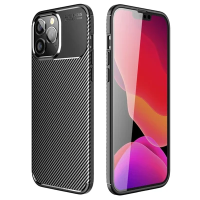 For iPhone 14 Pro 6.1 inch Carbon Fiber Texture Minimalist Phone Cover Soft TPU Drop Protection Case - Black