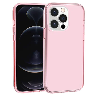 Para iPhone 14 Pro Max 6.7 polegadas Capa de telefone Transparente Dura de PC + Macia de TPU Proteção Anti-queda - Rosa Transparente