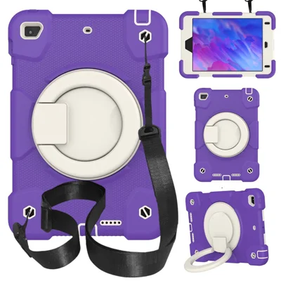 For iPad mini (2019) 7.9 inch/mini 4 Shock Absorbing Kickstand Tablet Cover Reinforced Corner Drop-proof Case with Shoulder Strap - Dark Purple