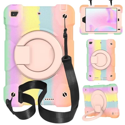 For iPad mini (2019) 7.9 inch/mini 4 Shockproof Colorful Tablet Cover Kickstand PC + Silicone Drop-proof Case with Shoulder Strap - Colorful Rose Gold