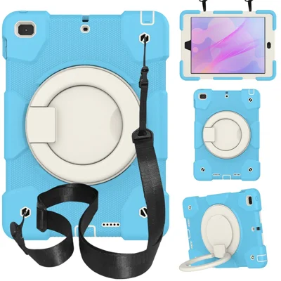 Kickstand Protective Case for iPad 9.7-inch (2018)/(2017)/iPad Air 2, Impact Resistant PC + Silicone Hybrid Cover with Shoulder Strap - Sky Blue