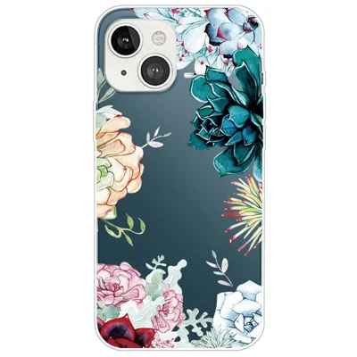 Flexible TPU Slim Phone Case for iPhone 14 Plus 6.7 inch, Pattern Printing IMD Anti-drop Phone Back Cover - Flower