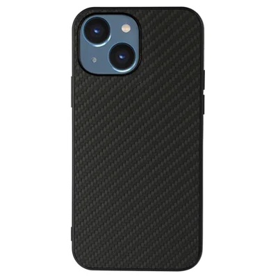 For iPhone 14 6.1 inch Ultra Slim Anti-scratch Phone Case Carbon Fiber Texture Protective Cover PU Leather Coated Hybrid Back Shell - Black