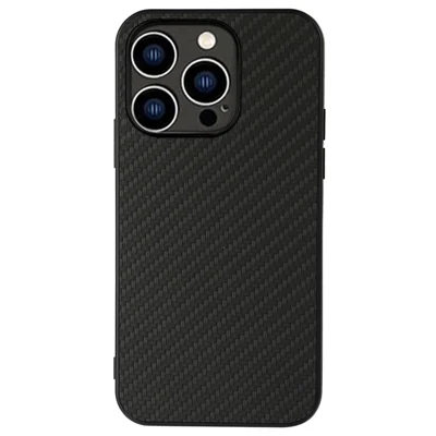 For iPhone 14 Pro 6.1 inch Ultra Slim Carbon Fiber Texture Protective Cover Wear Resistant Phone Case PU Leather Coated Hybrid Back Shell - Black
